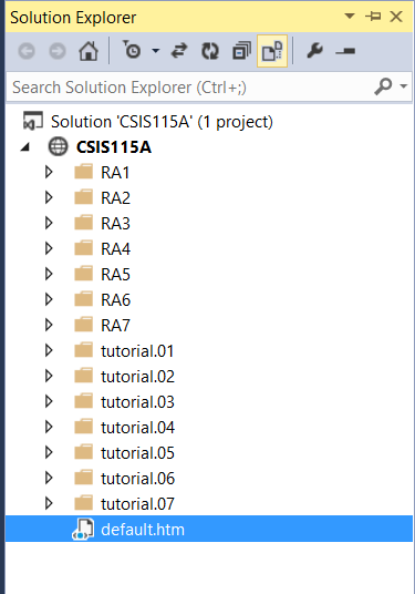 Folder List panel in Visual Studio.