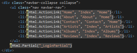 code snippet showing ActionLink() in use.