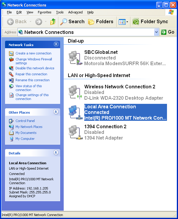 Network Connections dialog box