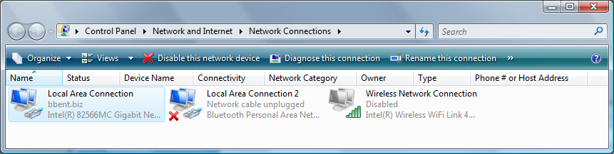 Windows Vista Network Connection dialog box.