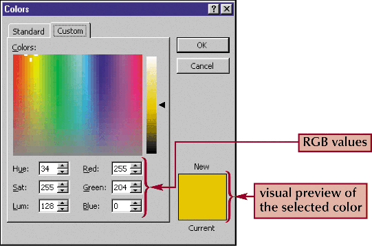 Picture of a dialog box for making color mixture selections.