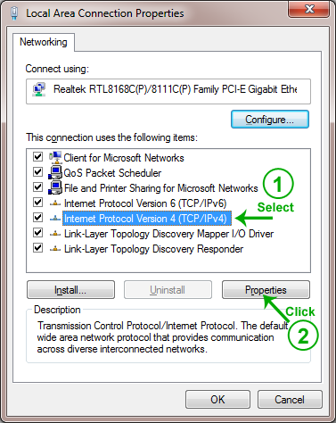 Local Area Connection Properties dialog box