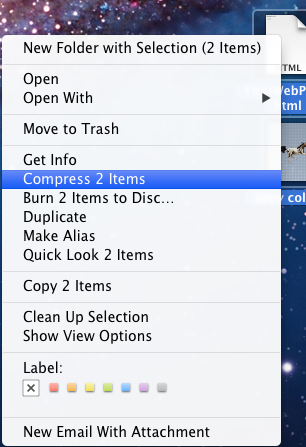MAC context menu with Compress Items selected.