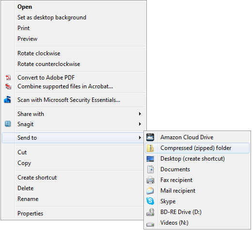 Windows context menu.