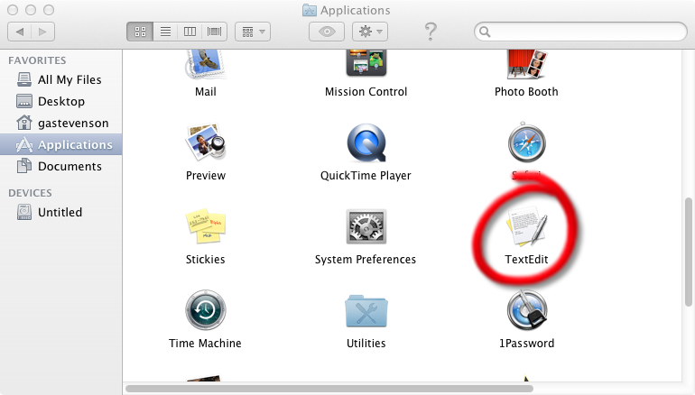 MAC Finder showing TextEdit application icon.