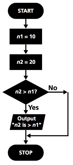 A flowchart demonstrating the program flow of an if statement.