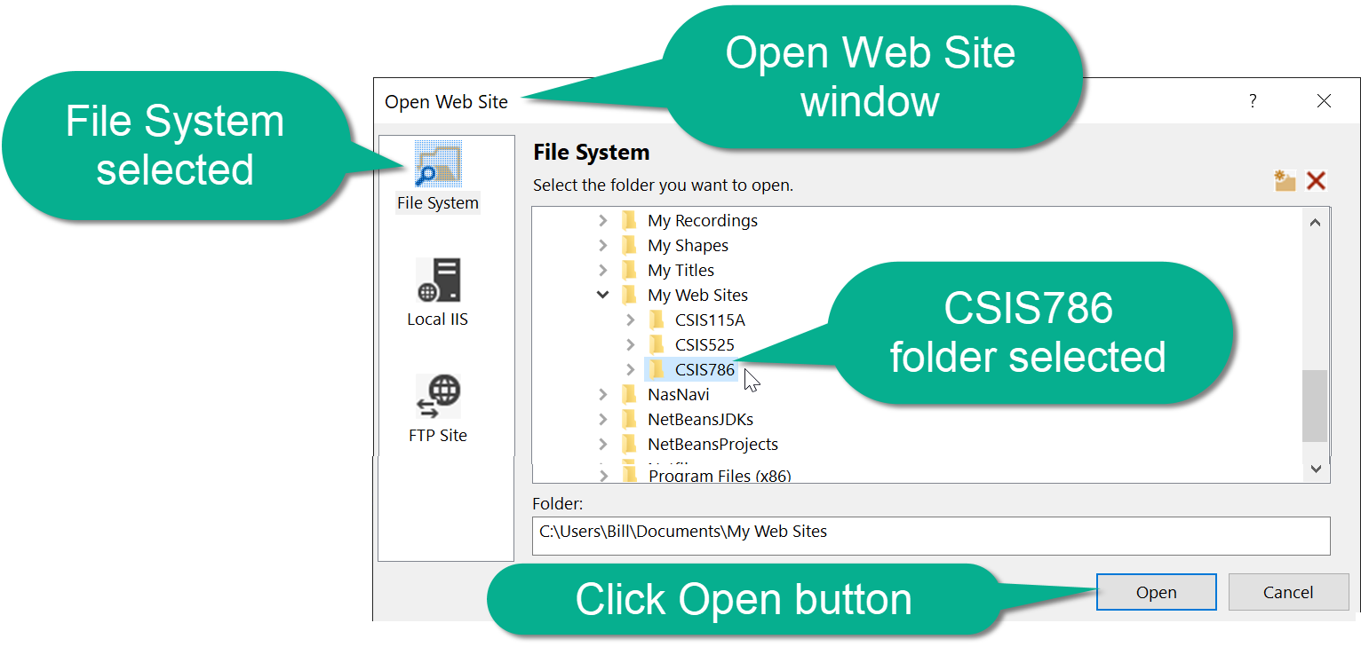 Image of the Open Web Site dialog box.