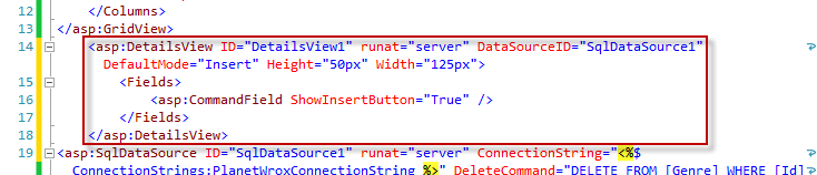 Image showing the correct code for the DetailsView control.