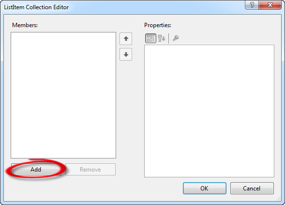 Image of the Items List Editor for the DropDownList server control with four items added.