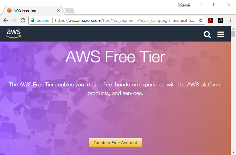 screenshot of the AWS homepage.