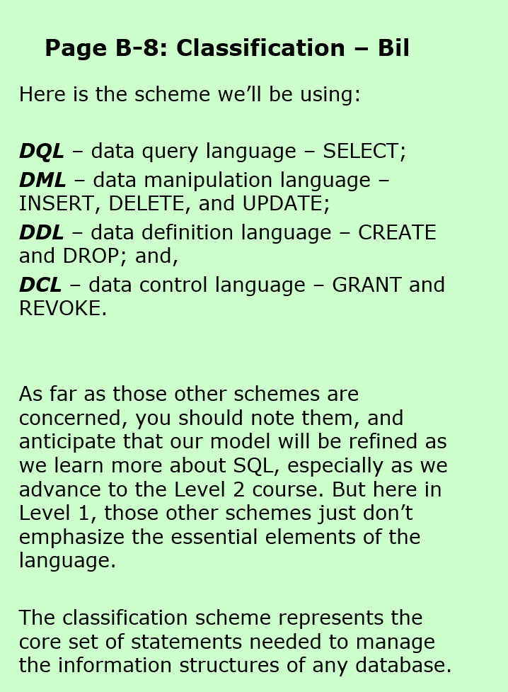 Bil Bergin's SQL Classifications