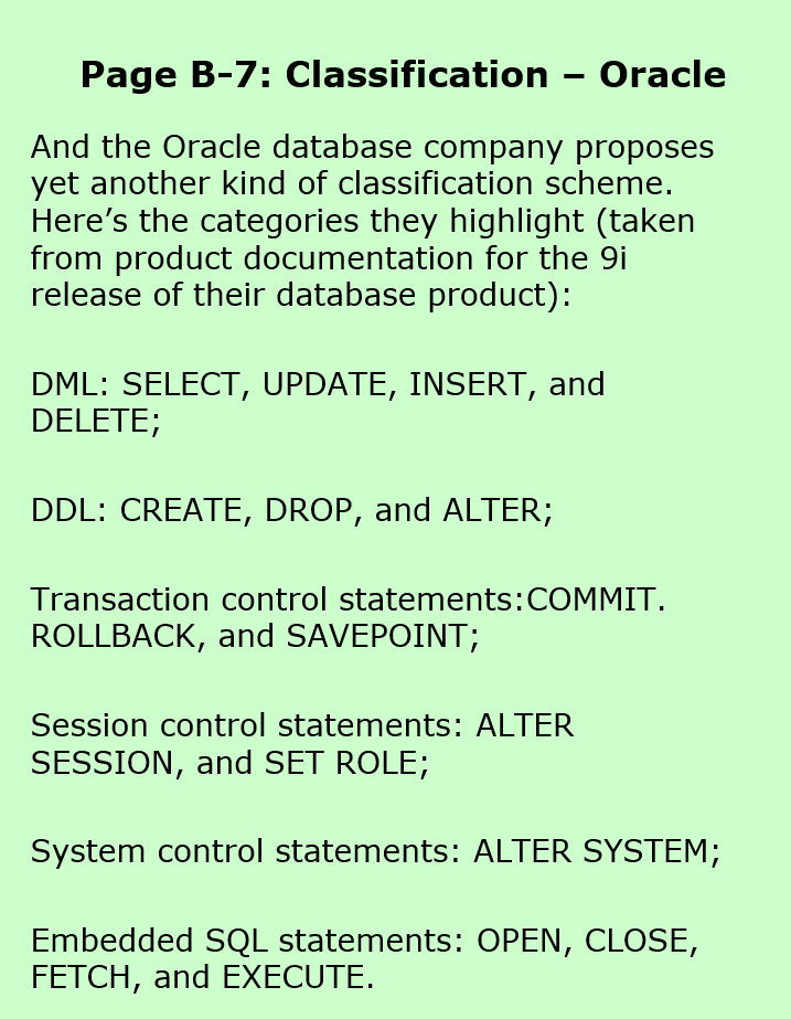 Oracle SQL Classifications