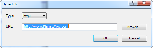 Image of the Hyperlink dialog box.