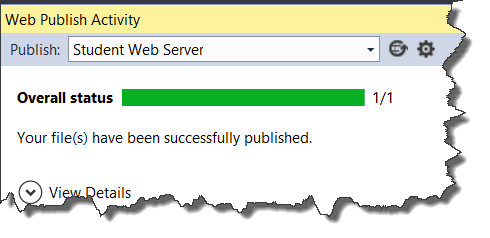 Image of the Web Publish Activity window showing that the file(s) were successfully published.