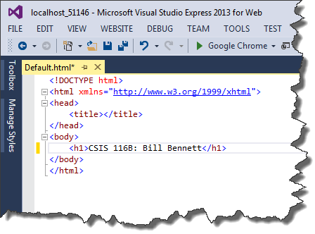 Image of an HTML template open in the Visual Studio HTML editor.