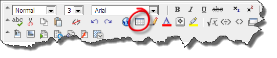 Image showing the Blackboard Create Table button on the Blog toolbar.