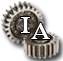 Image of two gears and thw capitalized letters I & A.